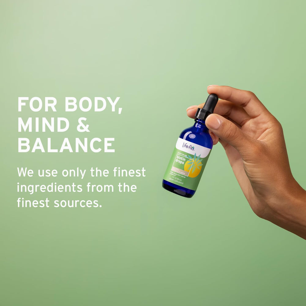 Life-Flo Biotin Drops poured into coffee for easy daily use.