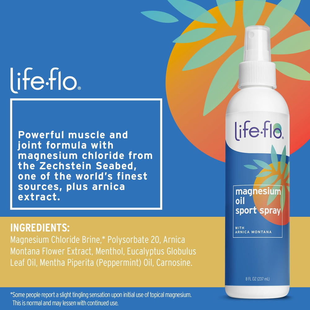 Life-flo Magnesium Oil Sport Spray application for quick, non-greasy absorption.