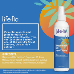Life-flo Magnesium Oil Sport Spray application for quick, non-greasy absorption.