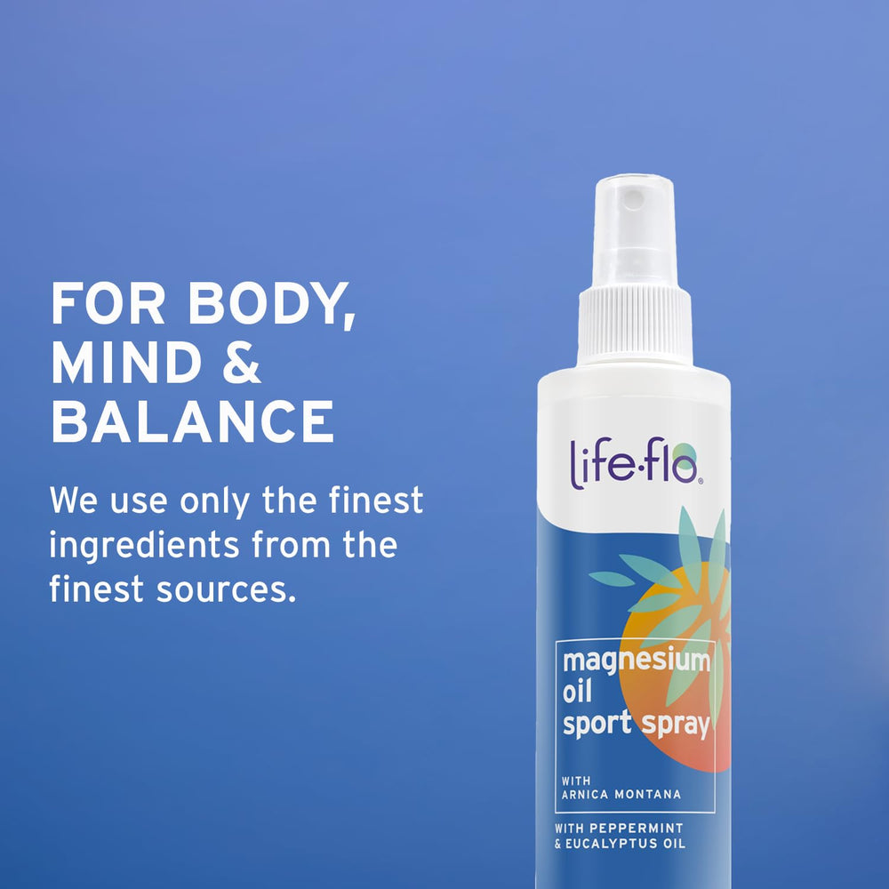 Life-flo Magnesium Oil Sport Spray ideal for bedtime relaxation.