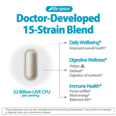 Life-Space Premium capsules close-up highlighting 32B CFU and 15 strains