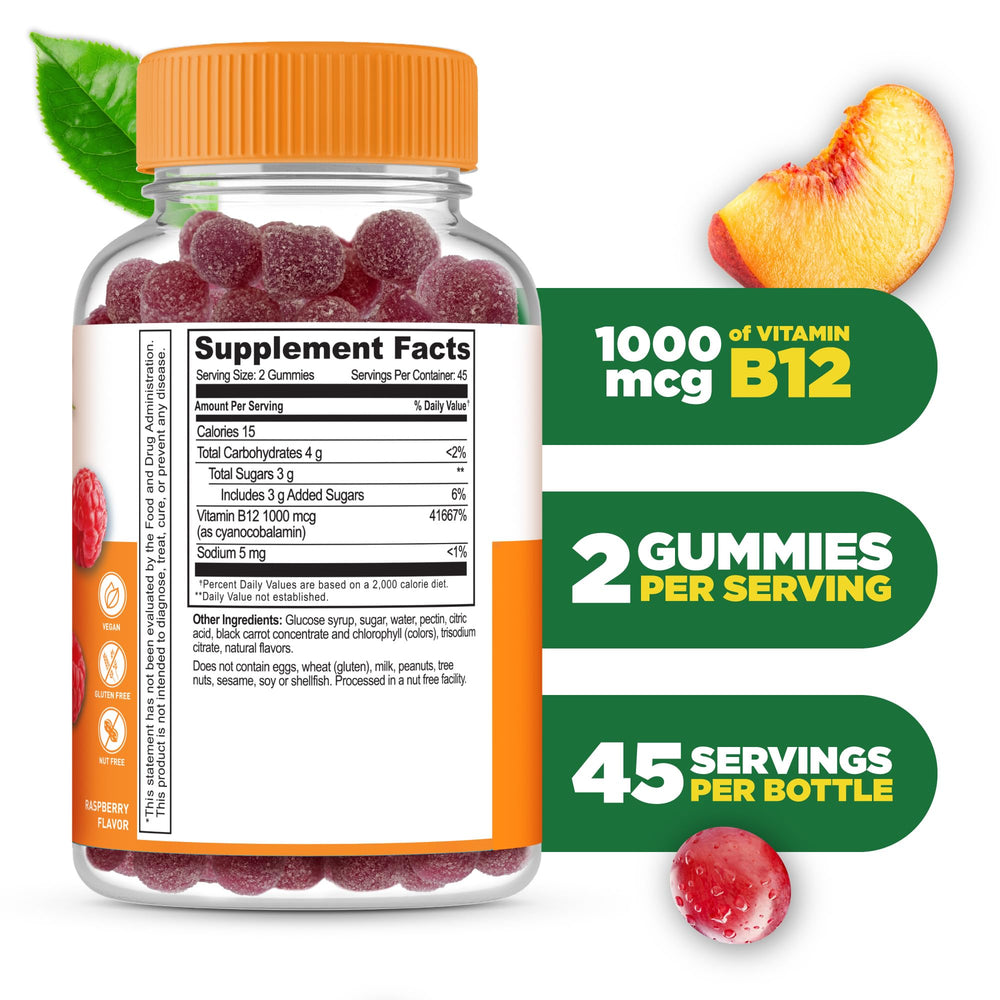 Lifeable B12 gummies raspberry flavor close-up showing tasty, easy-to-chew routine.