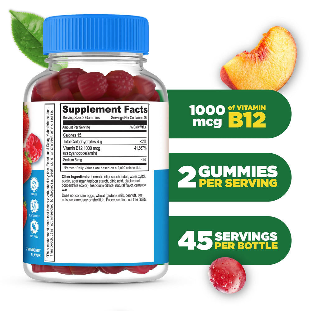 Lifeable B12 Gummies strawberry flavor close-up for tasty vitamin intake