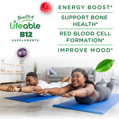 Lifeable B12 gummies two per serving illustrate simple daily intake for metabolism support.