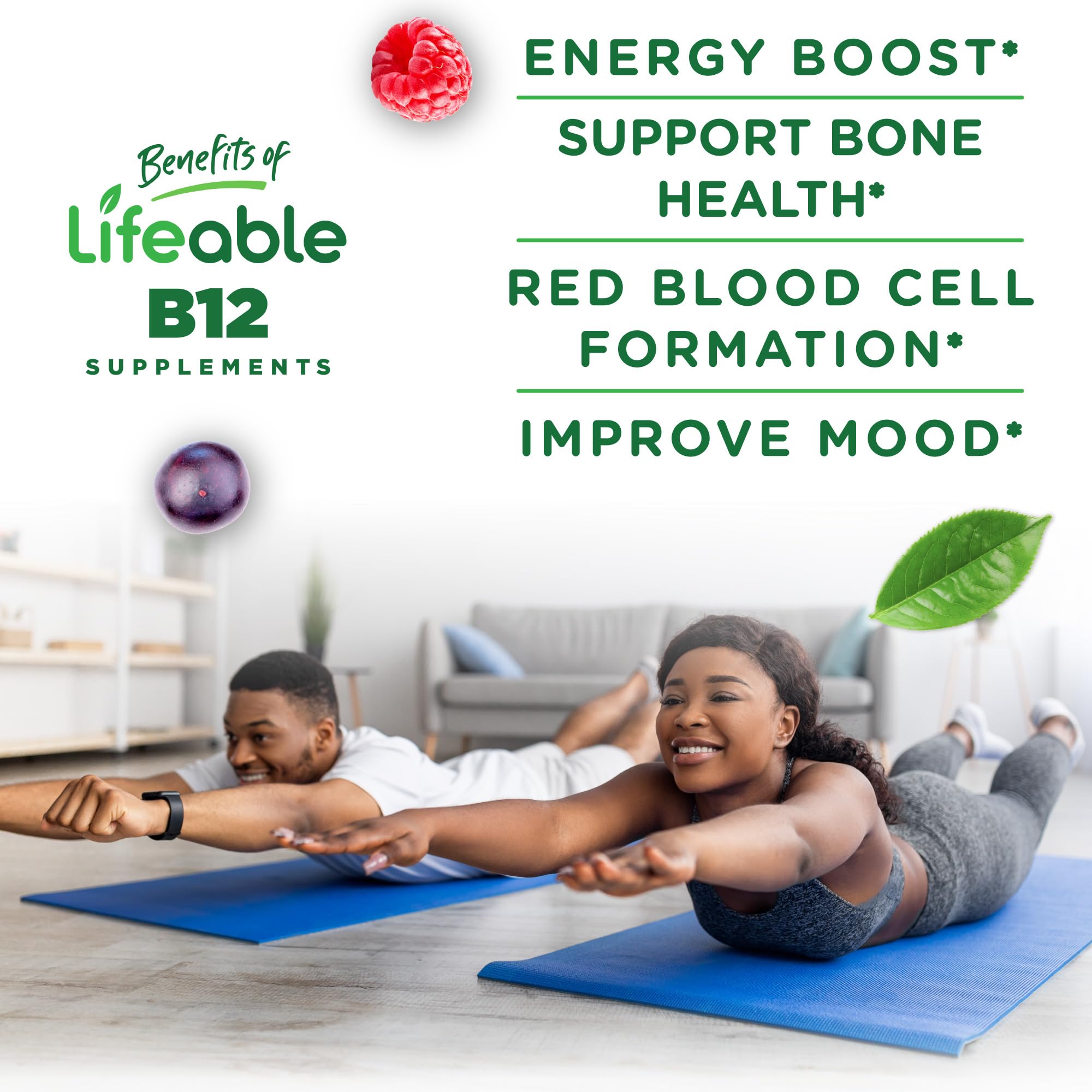 Two Lifeable B12 Gummies serving shown on label for daily dose