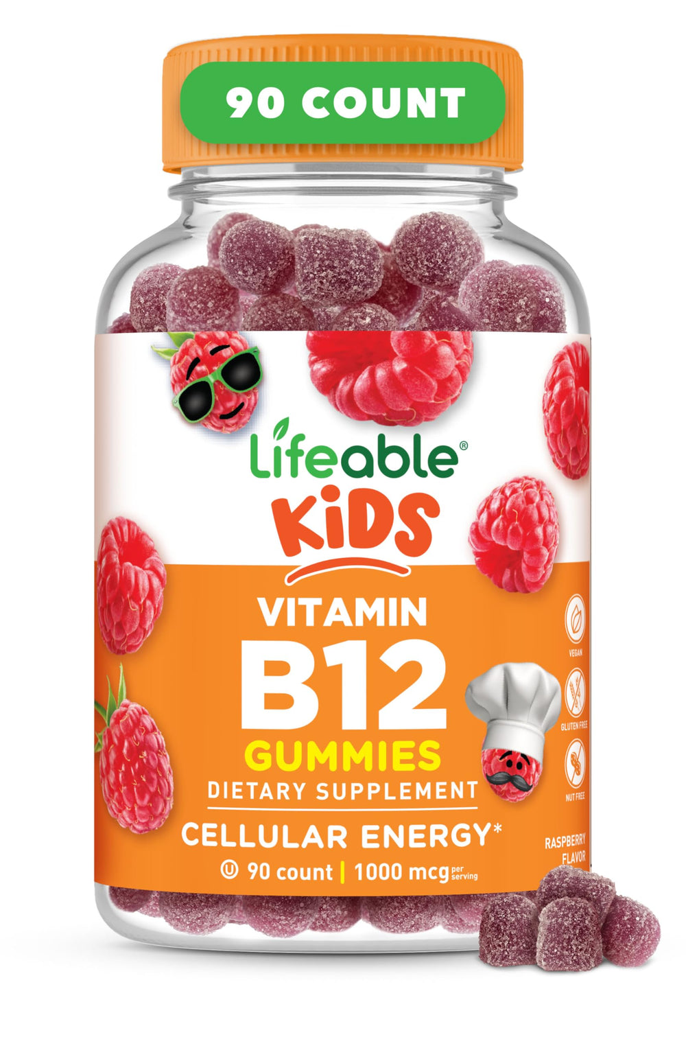 Lifeable B12 Kids Raspberry Gummies showcase a tasty energy boost