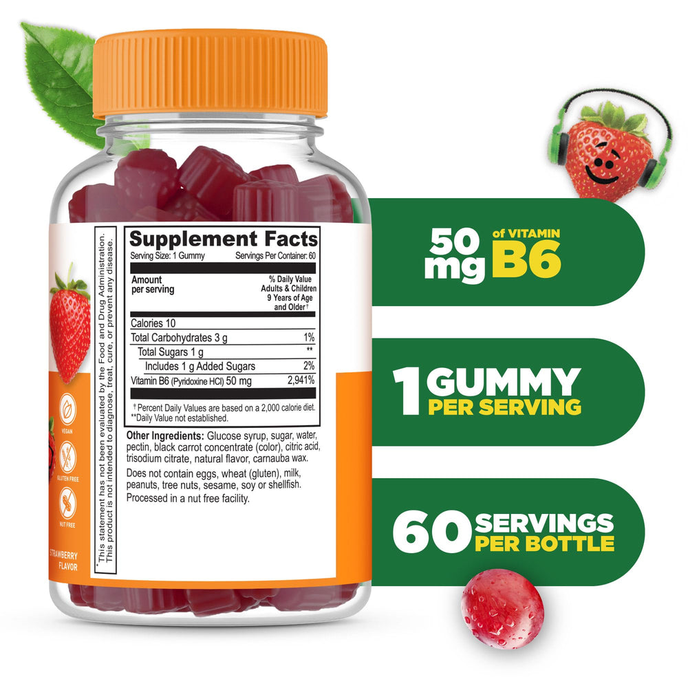 Lifeable Vitamin B6 Gummies bottle front showing kid-friendly packaging.
