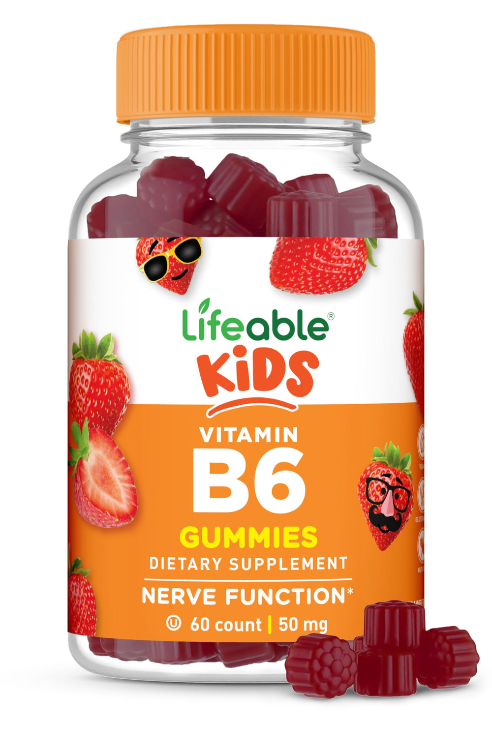 Lifeable Vitamin B6 Gummies for kids with strawberry flavor, a tasty daily option.