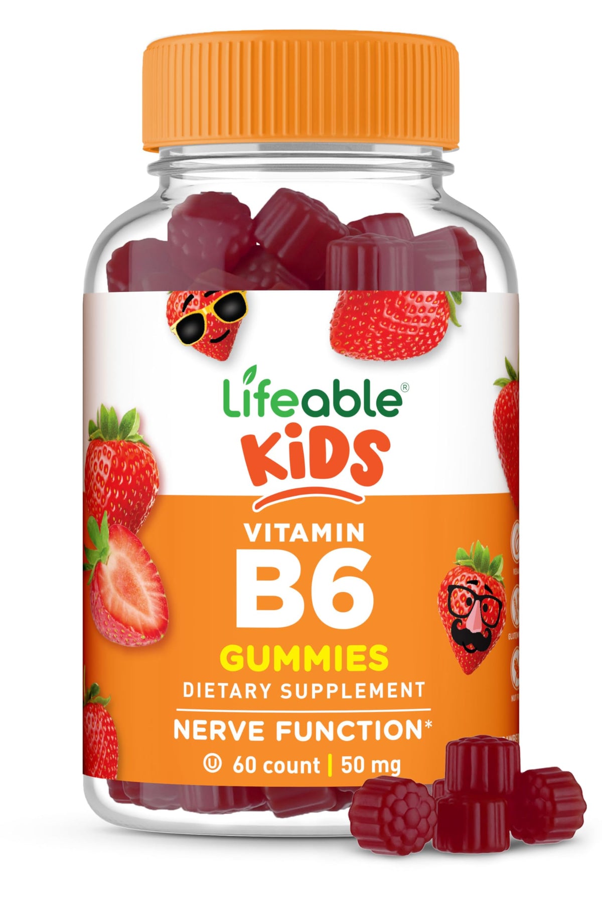 Lifeable Vitamin B6 Gummies for kids with strawberry flavor, a tasty daily option.