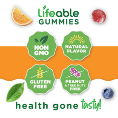 Lifeable bottle of 90 gummies illustrating 45 servings for families