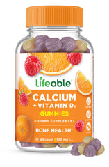 Lifeable Calcium with Vitamin D3 gummies bottle front showing packaging for bone support