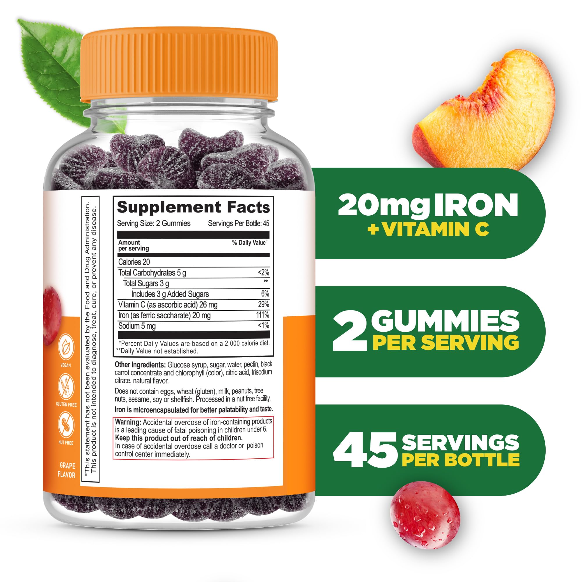 Lifeable Iron Gummies grape gummy close-up highlights chewy texture and grape flavor.