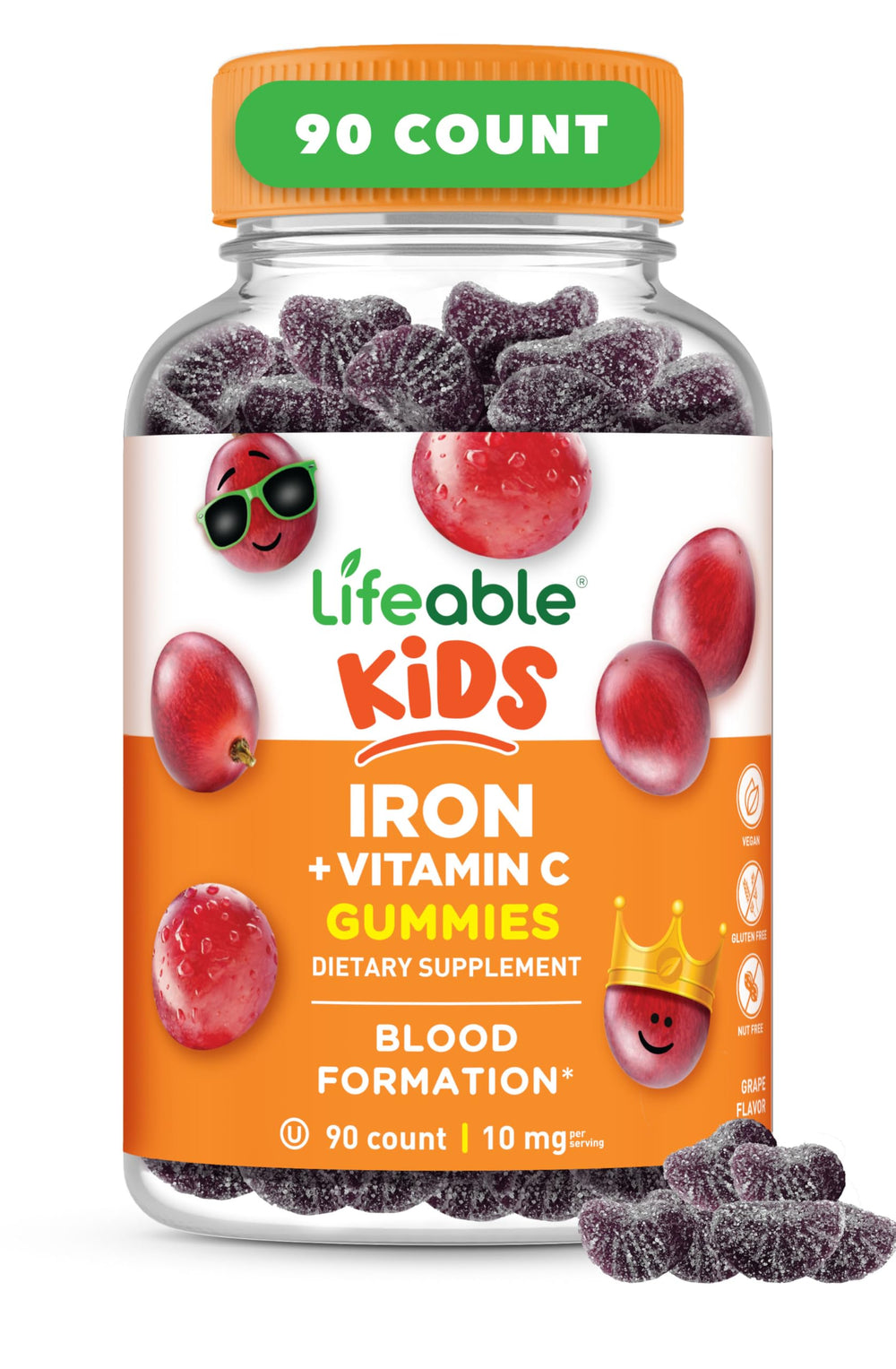Lifeable Iron for Kids bottle front showing grape gummies and brand name
