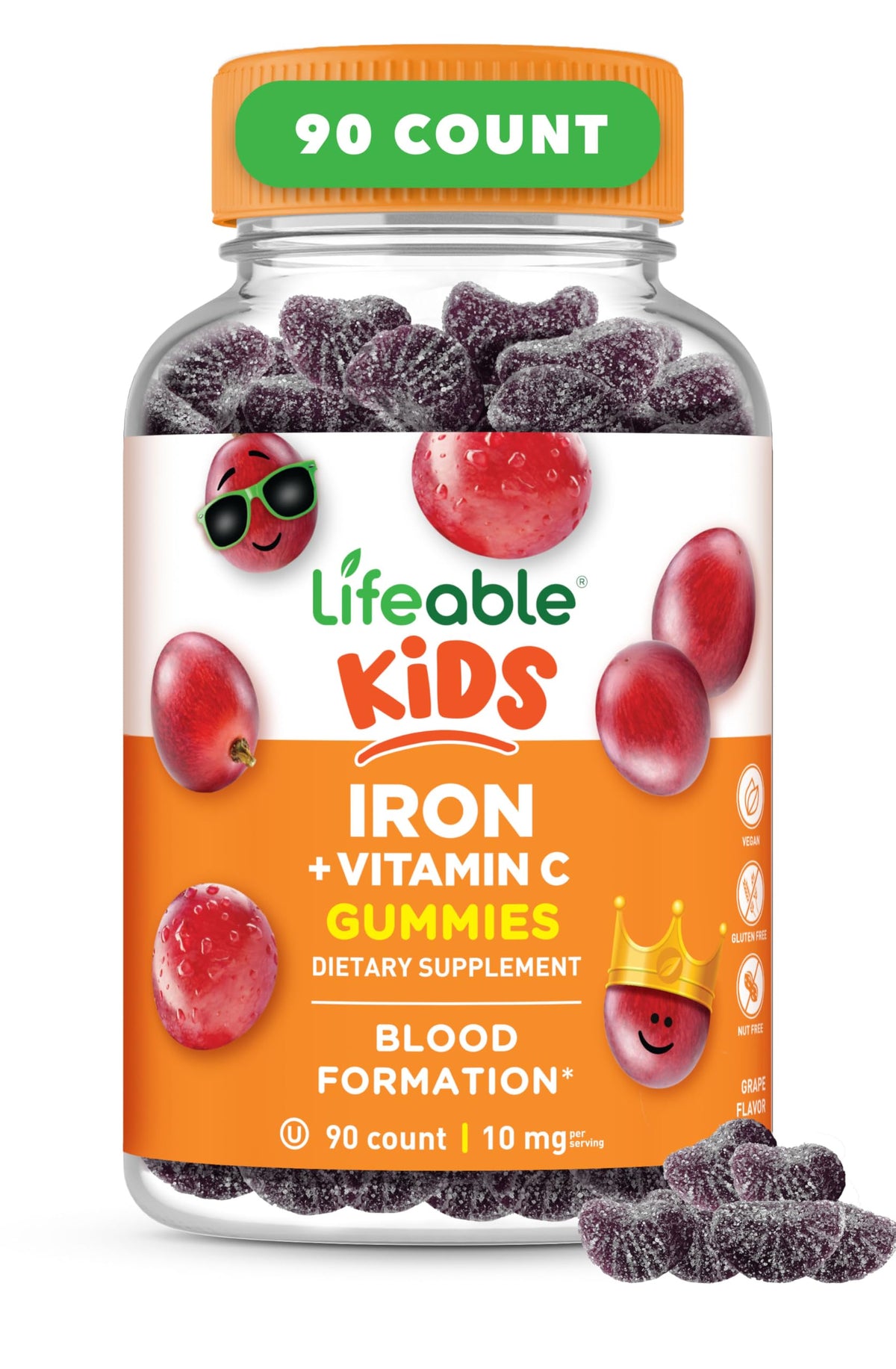 Lifeable Iron for Kids bottle front showing grape gummies and brand name