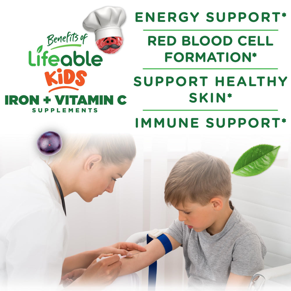 Lifeable Iron for Kids grape flavor gummies in a bottle