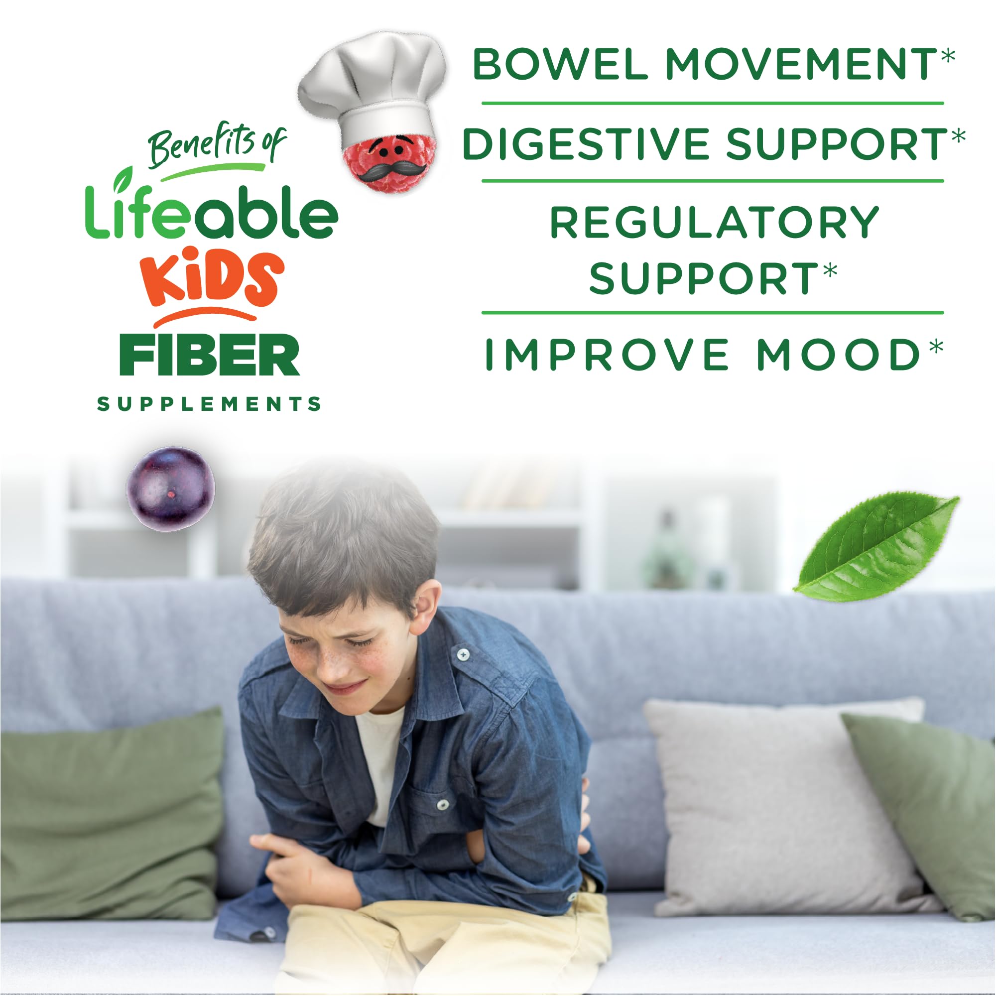 Lifeable sugarfree kids fiber gummies serving — two gummies per day provide 4 g fiber.
