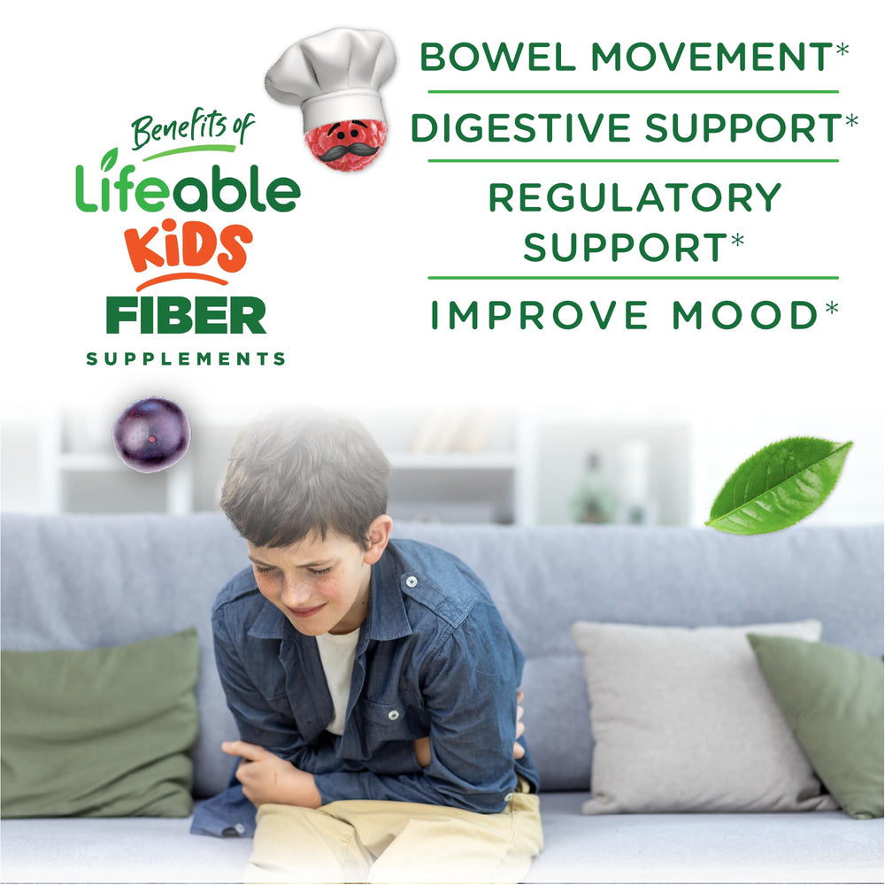 Lifeable sugarfree kids fiber gummies serving — two gummies per day provide 4 g fiber.