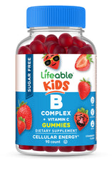 Lifeable Kids B Complex bottle front with sugar-free label, ideal for healthy daily routines.