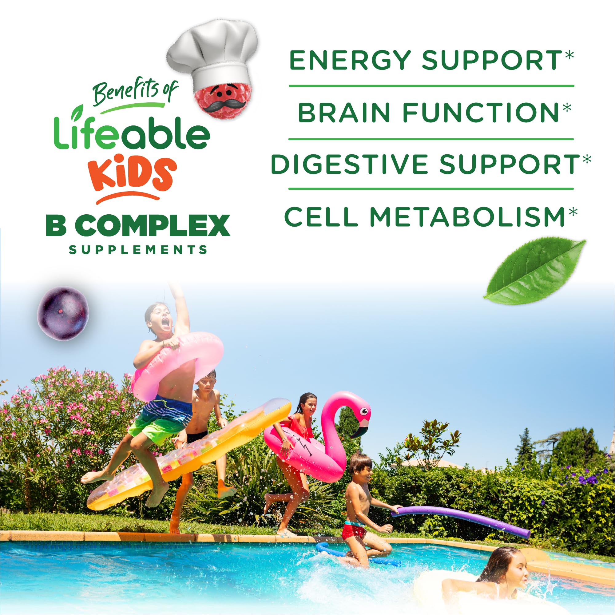 Lifeable Kids B Complex strawberry-flavored gummies, easy to chew during after-school routines.