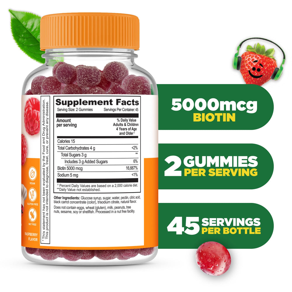 Lifeable Kids Biotin Gummies raspberry bites highlight tasty, chewable texture.