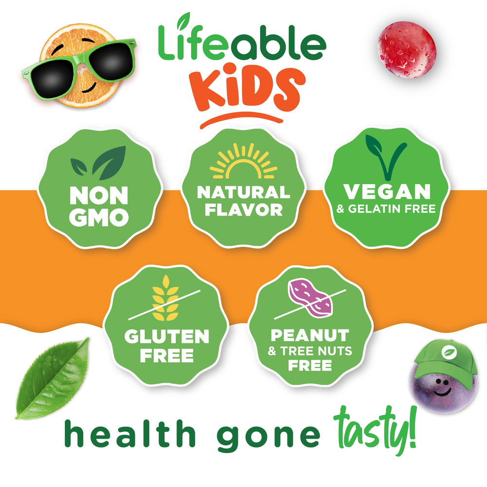 Lifeable Kids Immune Support Gummies elderberry vitamin C zinc: balanced antioxidant blend.