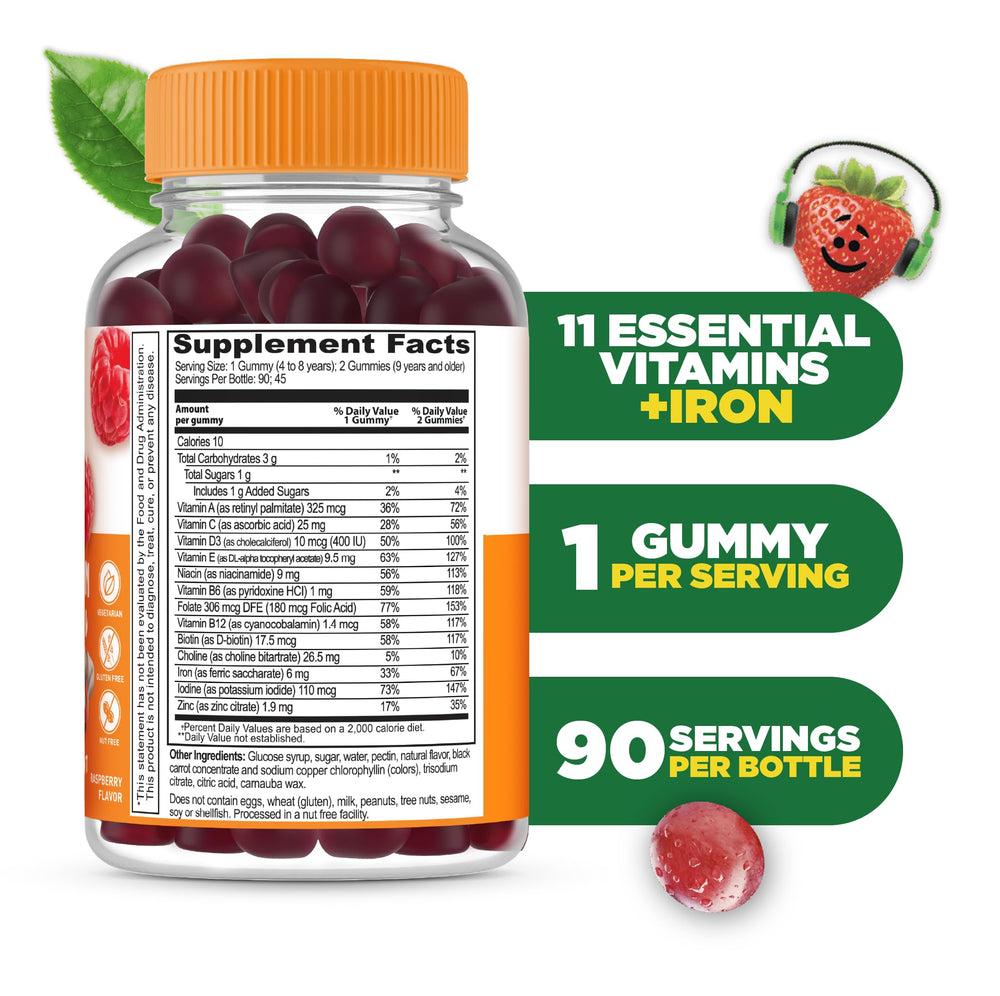 Lifeable Kids Multivitamin Berry Gummies Closeup shows chewy texture and appealing flavor for daily use.