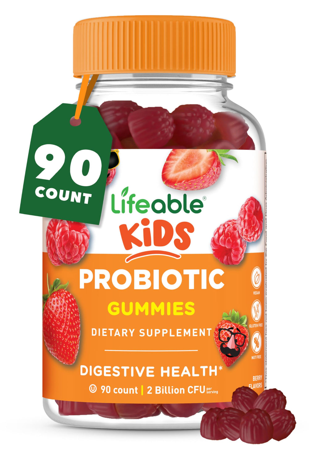 Lifeable Kids Probiotics Gummies raspberry bottle supports digestive balance for children