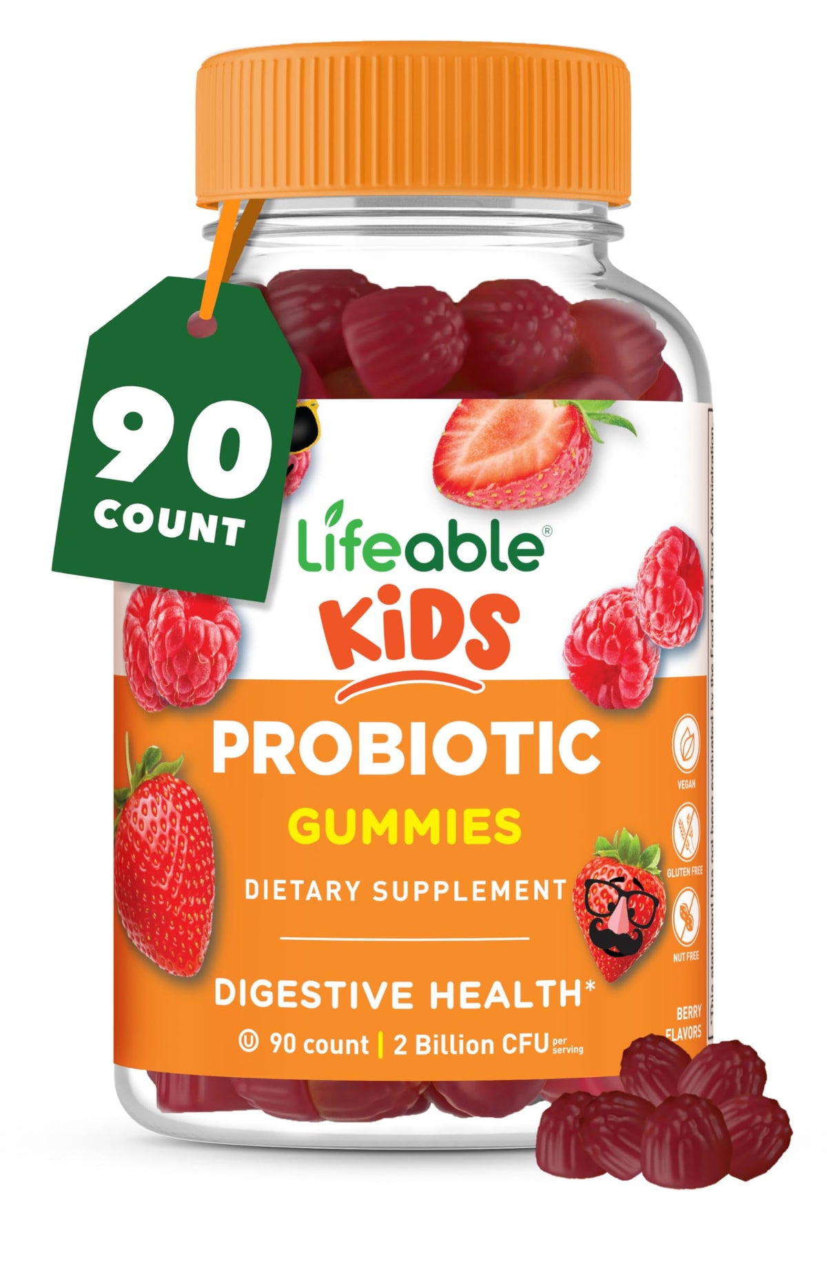 Lifeable Kids Probiotics Gummies raspberry bottle supports digestive balance for children