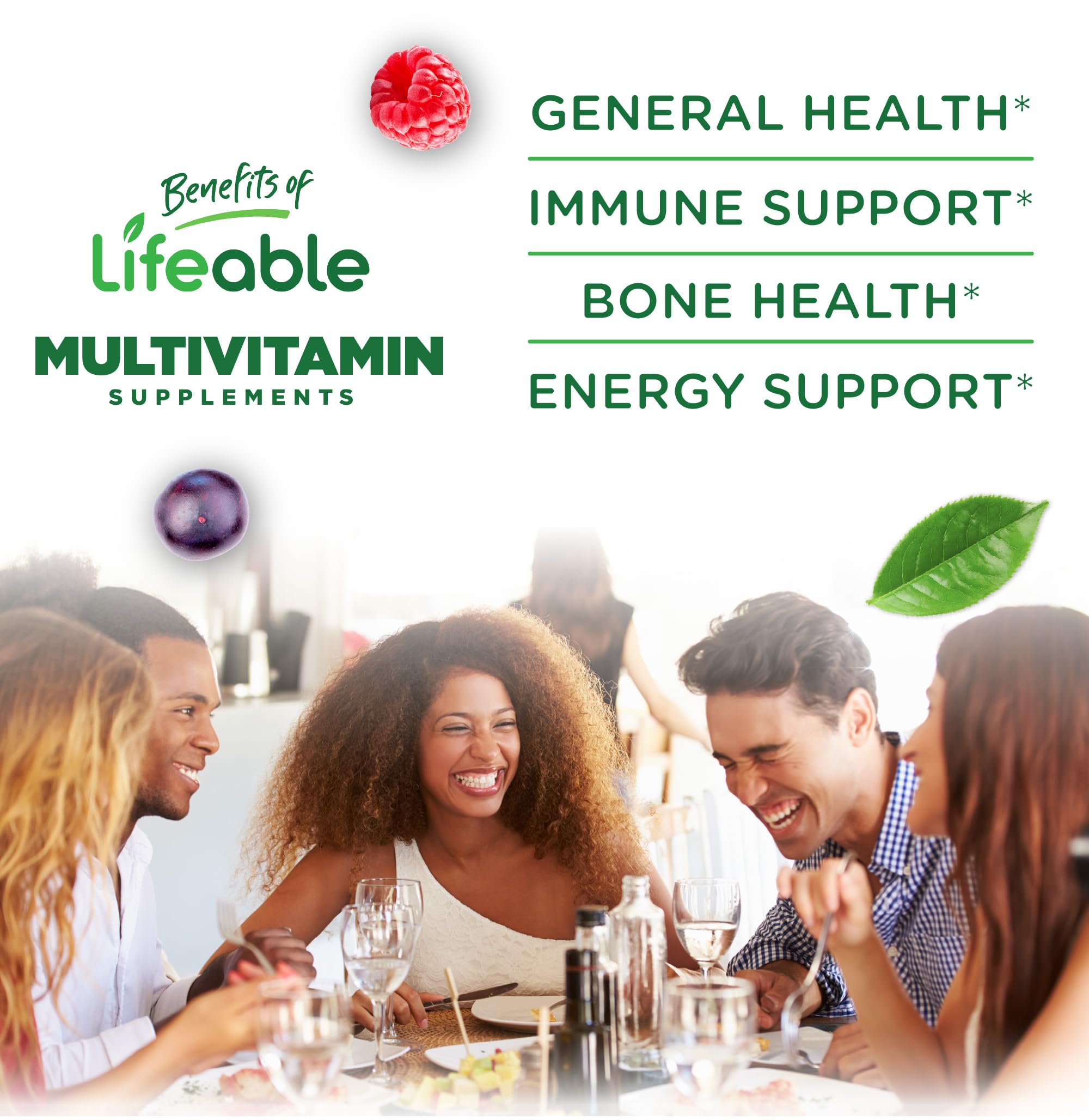 Lifeable nutrition label shows 13 vitamins and minerals for balanced daily support.