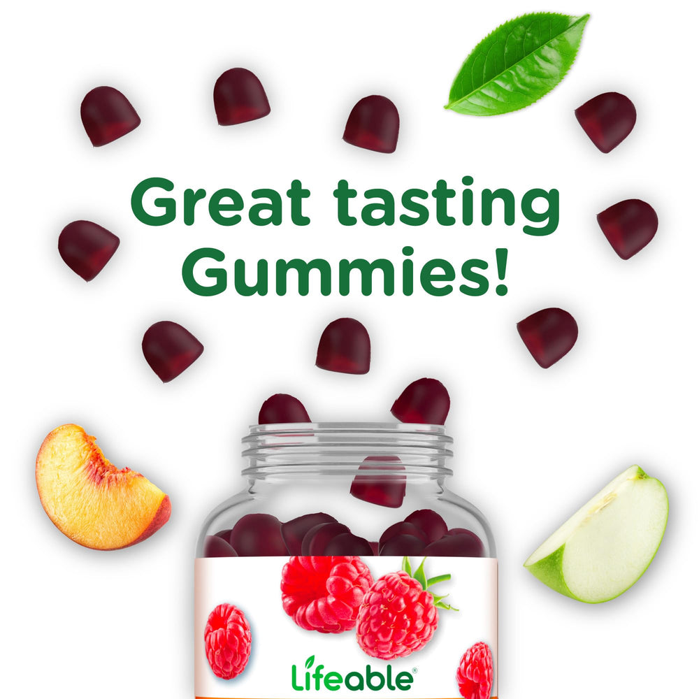 Ingredients list emphasizes natural flavors and pectin for clean tasting gummies.