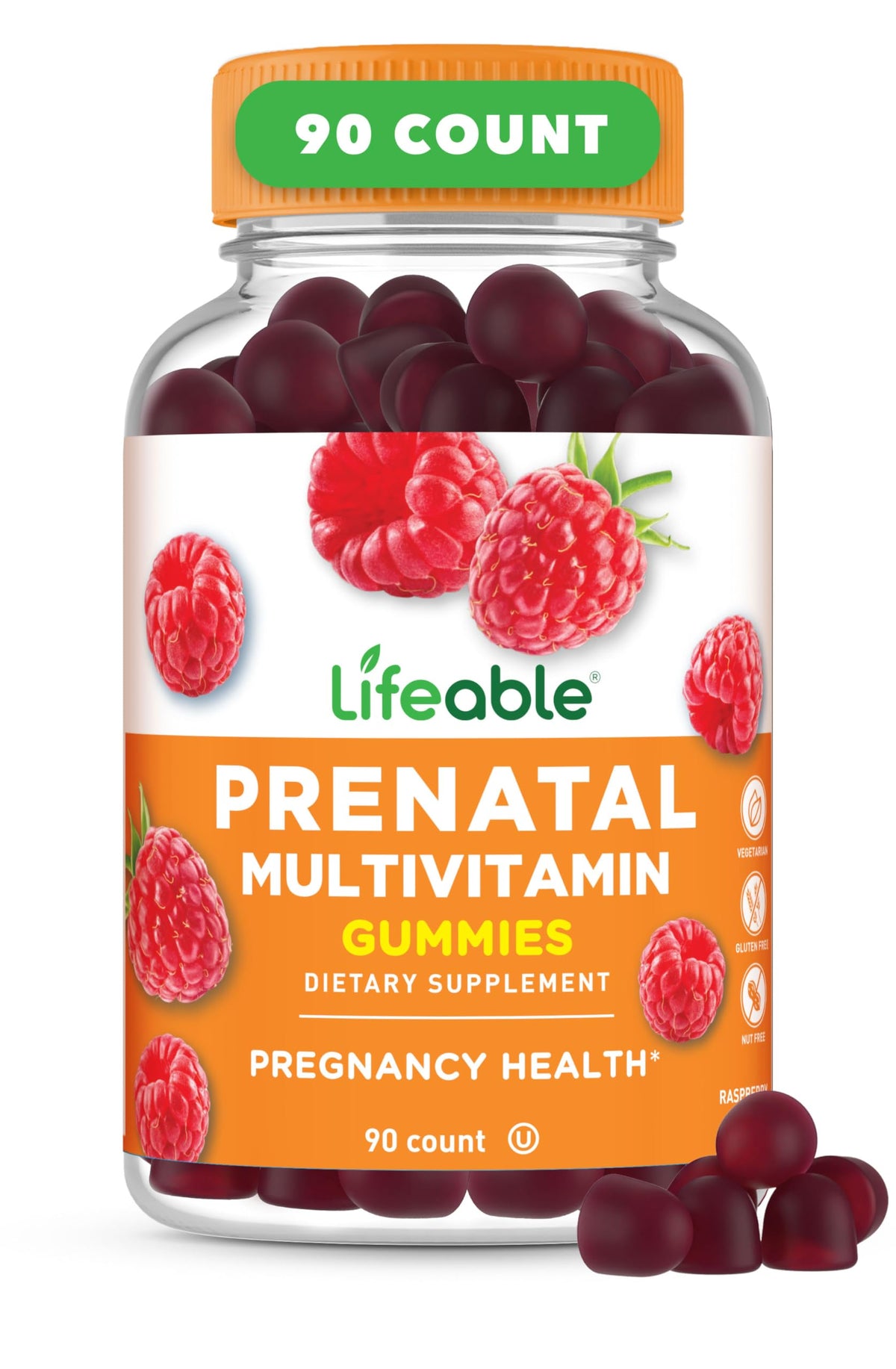 Lifeable prenatal multivitamin bottle with iron and choline for a healthy pregnancy.
