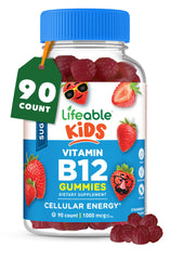 Lifeable Sugar Free Kids B12 Bottle shows strawberry gummies for energy