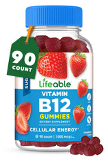 Lifeable B12 Gummies bottle front with 1000 mcg energy claim