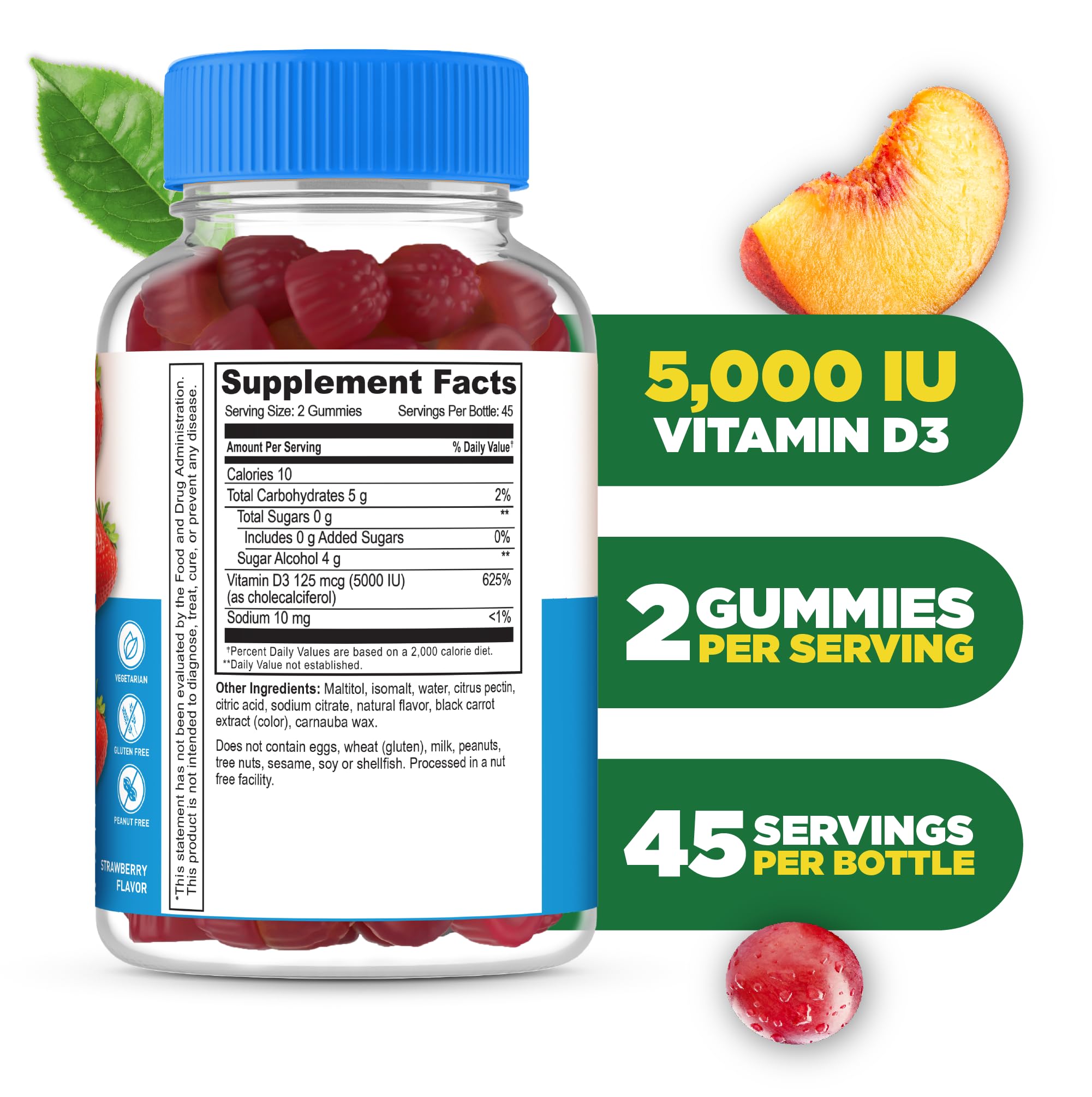 Lifeable Vitamin D gummies close-up highlighting strawberry flavor and soft chew