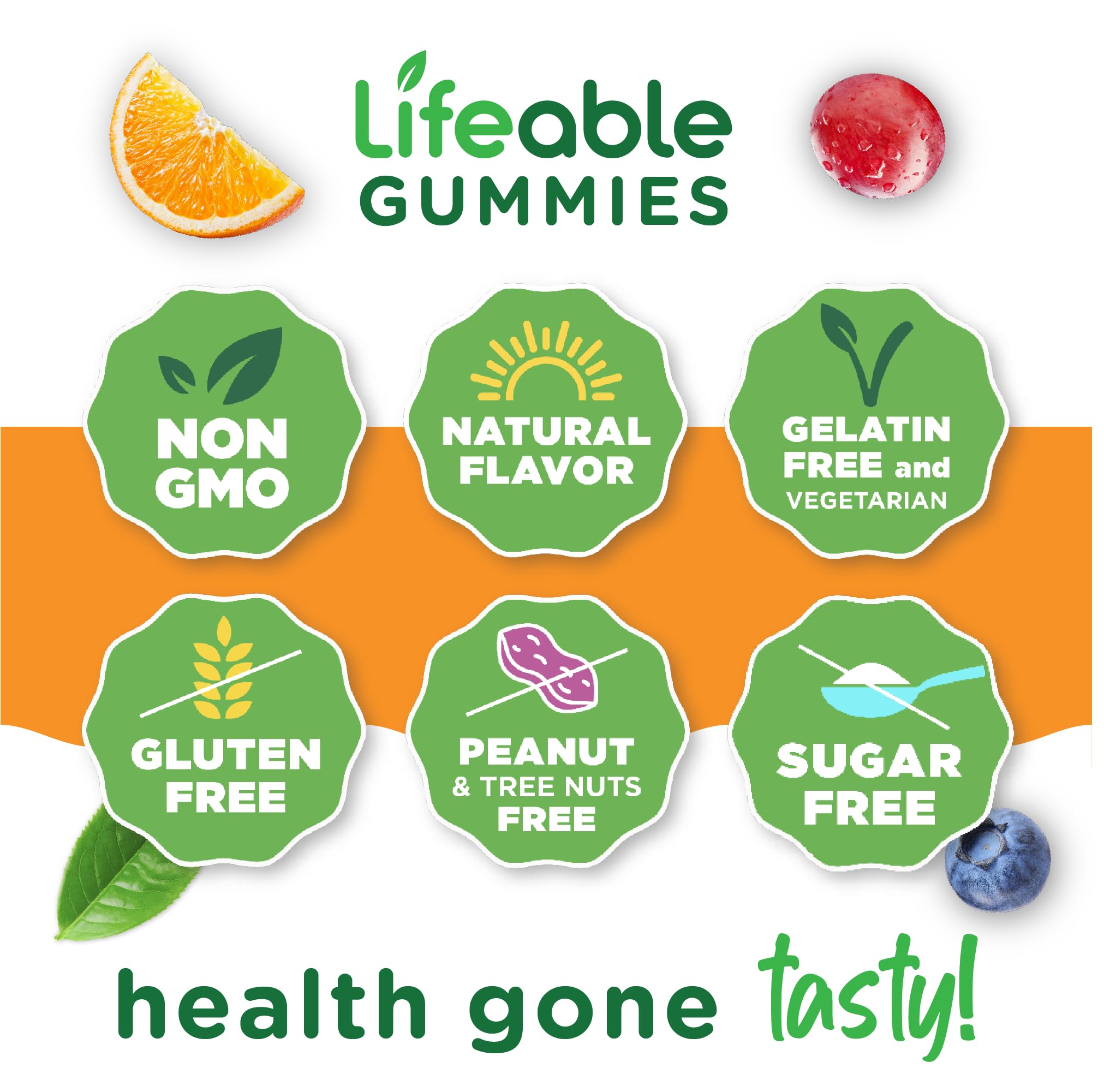 Lifeable bottle nutrition panel emphasizes non-GMO and kosher/halal attributes