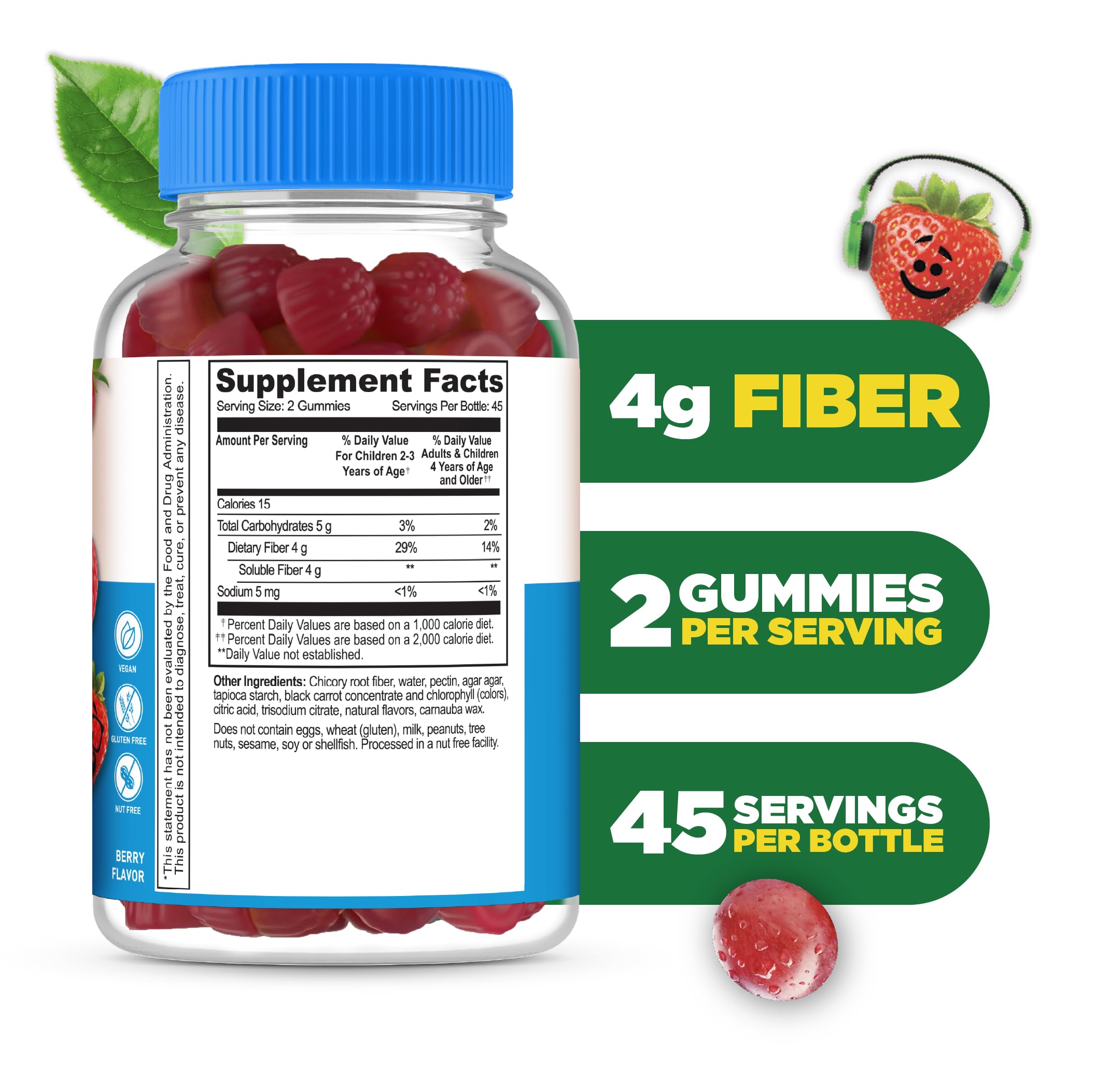 Lifeable sugarfree kids fiber gummies berry flavor illustration — tasty prebiotic support for digestion.