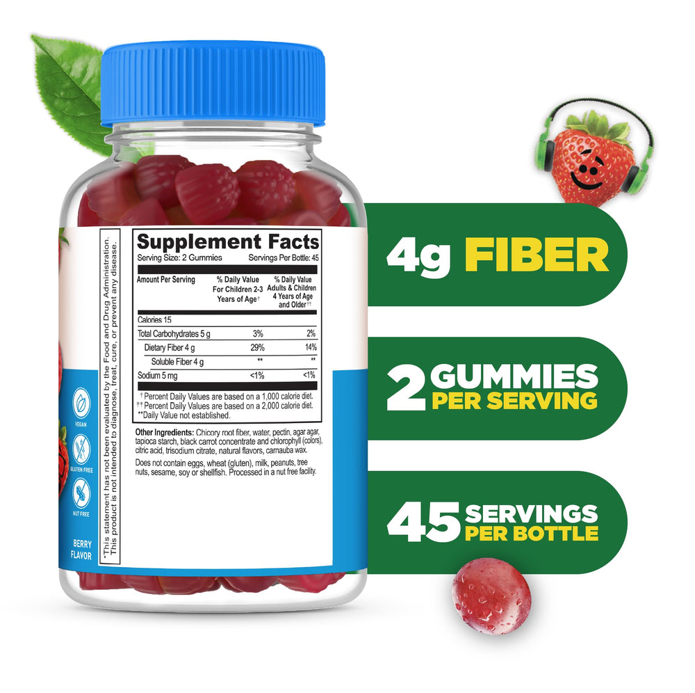 Lifeable sugarfree kids fiber gummies berry flavor illustration — tasty prebiotic support for digestion.