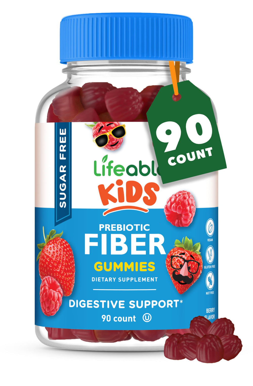 Lifeable sugarfree kids fiber gummies bottle — convenient daily fiber source for kids.