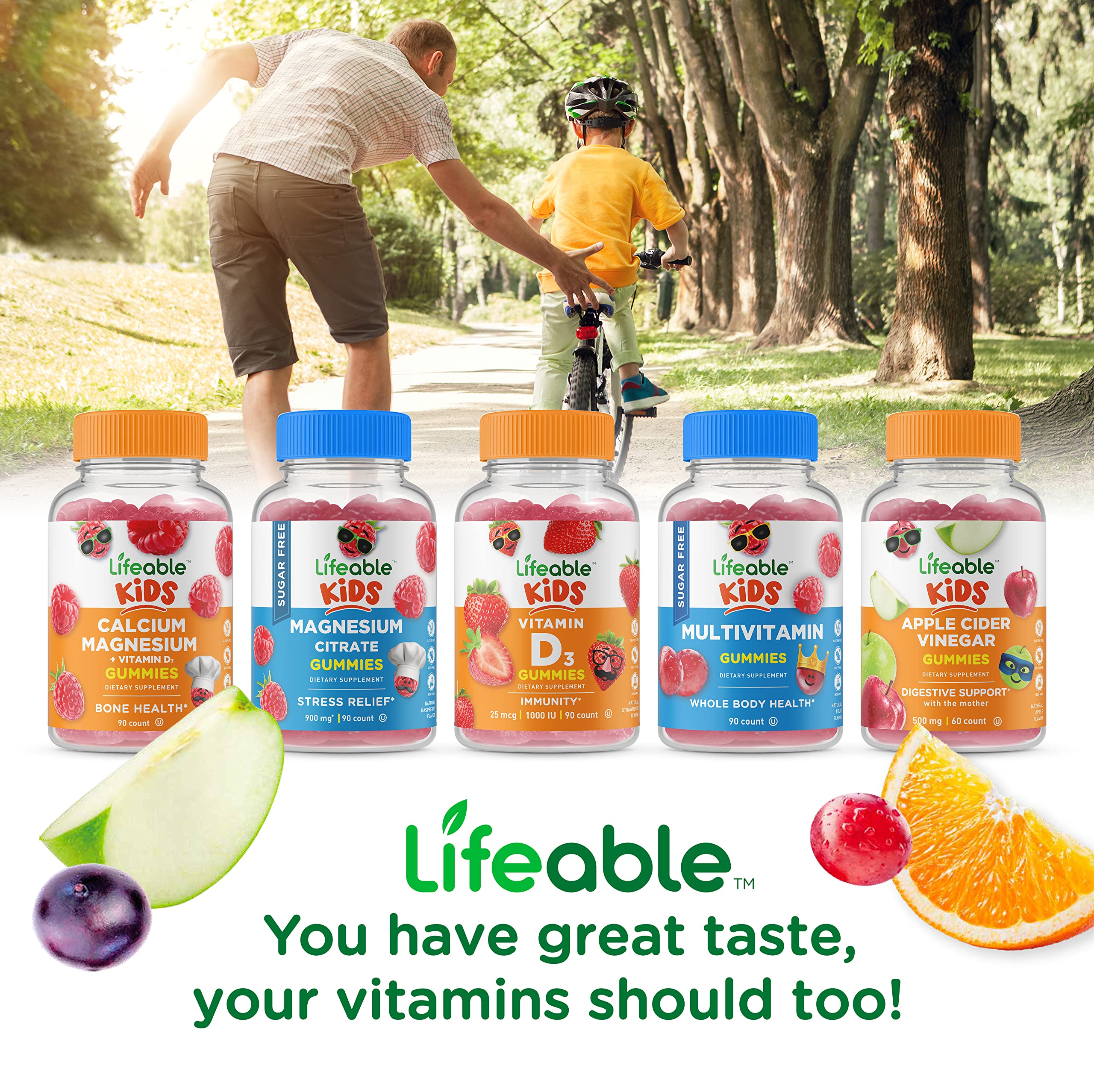 Lifeable bottle on table demonstrates travel-friendly, kid-approved gummy supplement.