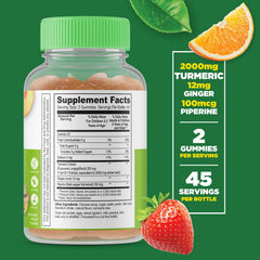 Lifeable turmeric-curcumin-ginger gummies peach flavor close-up, gluten-free and vegetarian option.