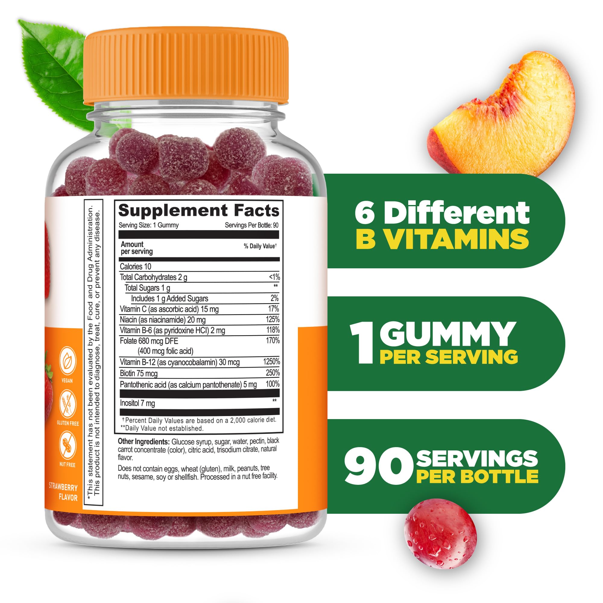 Lifeable B complex gummies ingredients close-up showing B vitamins