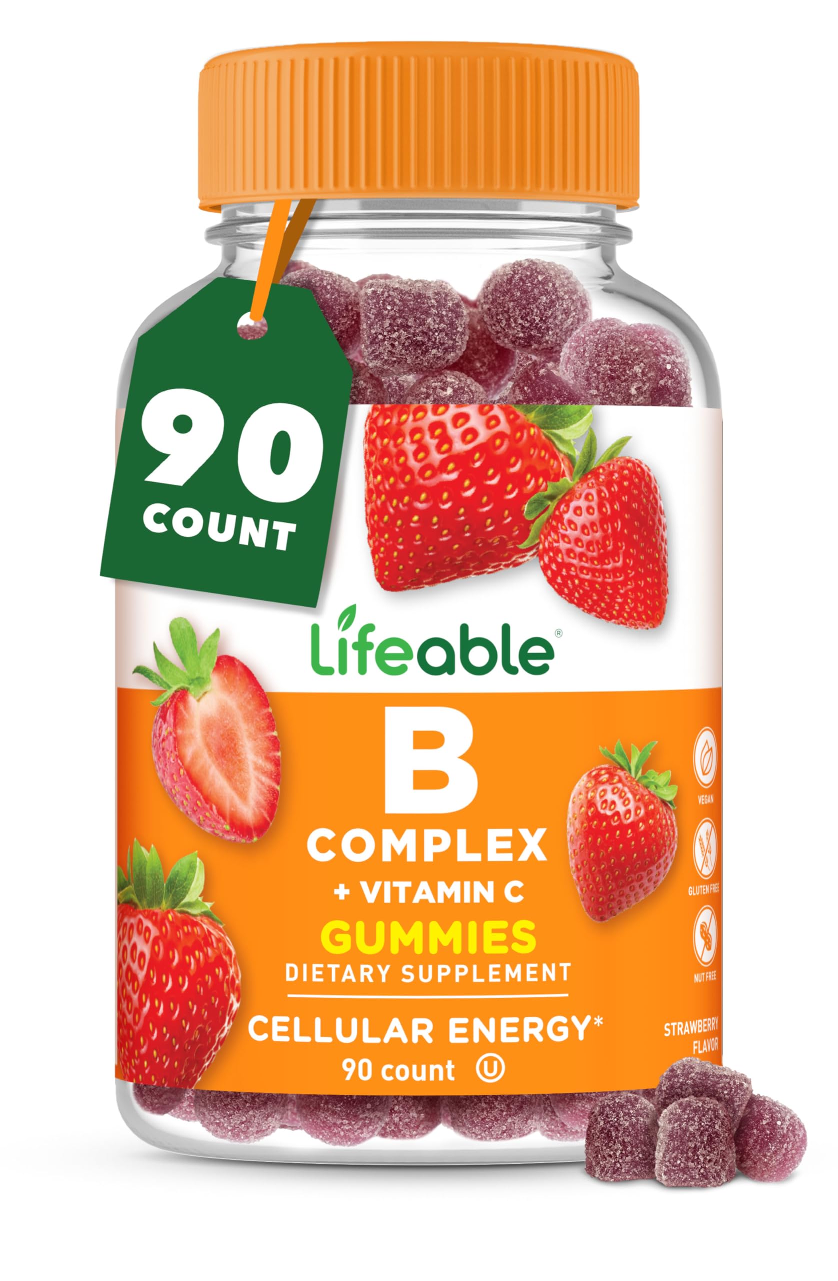 Lifeable Vitamin B Complex Gummies strawberry bottle for energy support