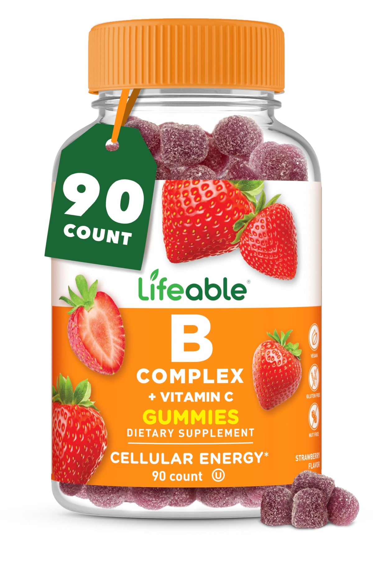 Lifeable Vitamin B Complex Gummies strawberry bottle for energy support