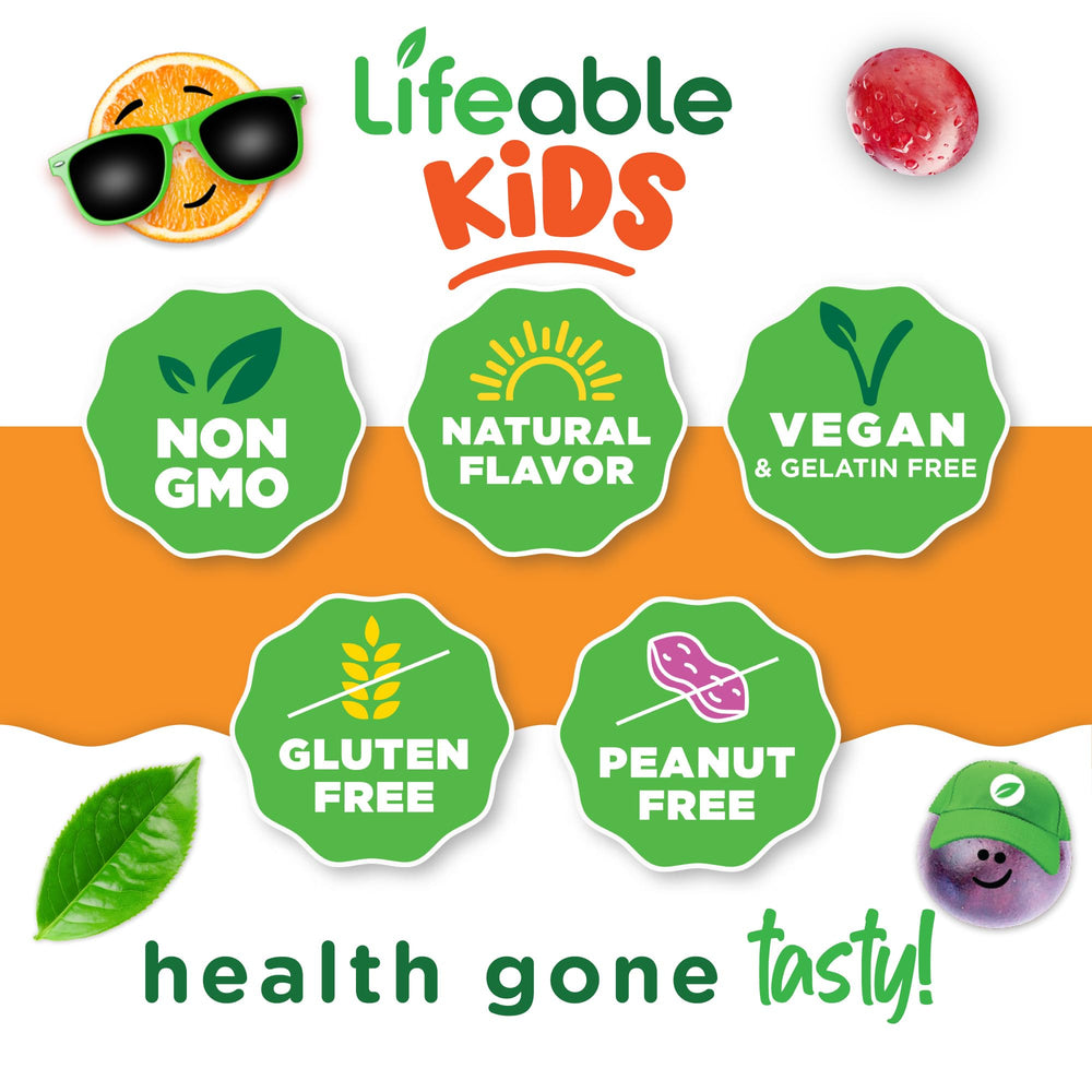 Lifeable Kids B Complex serving idea showing one gummy per day.