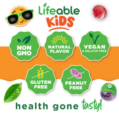 Lifeable Kids B Complex serving idea showing one gummy per day.
