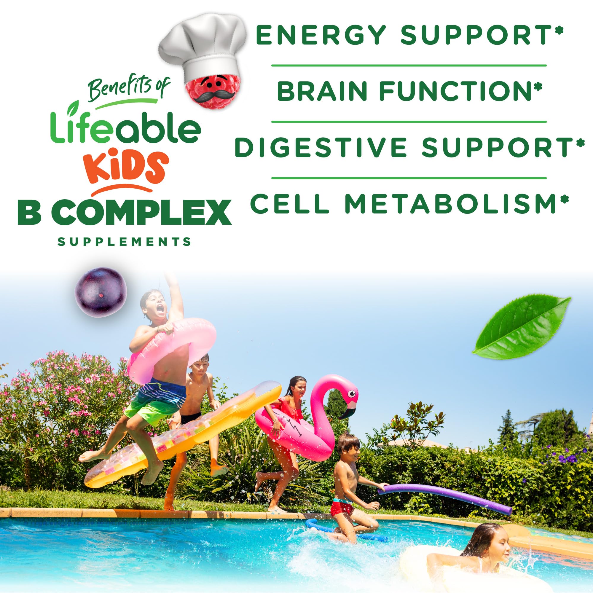 Lifeable Vitamin B Complex for Kids strawberry flavor gummy, tasty and chewable.