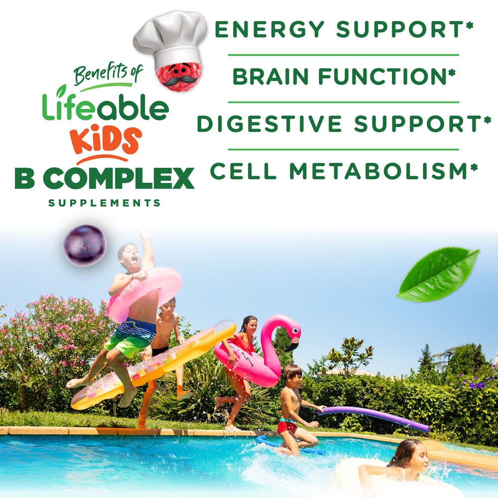 Lifeable Vitamin B Complex for Kids strawberry flavor gummy, tasty and chewable.