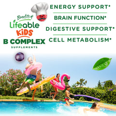 Lifeable Vitamin B Complex for Kids strawberry flavor gummy, tasty and chewable.