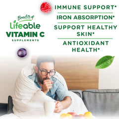 Lifeable Vitamin C Gummies closeup texture emphasizes chewy, delicious vitamin C