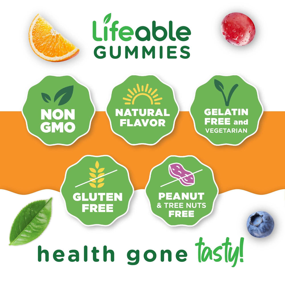 Lifeable Vitamin C Gummies fruit visuals indicate natural flavor and non-GMO ingredients